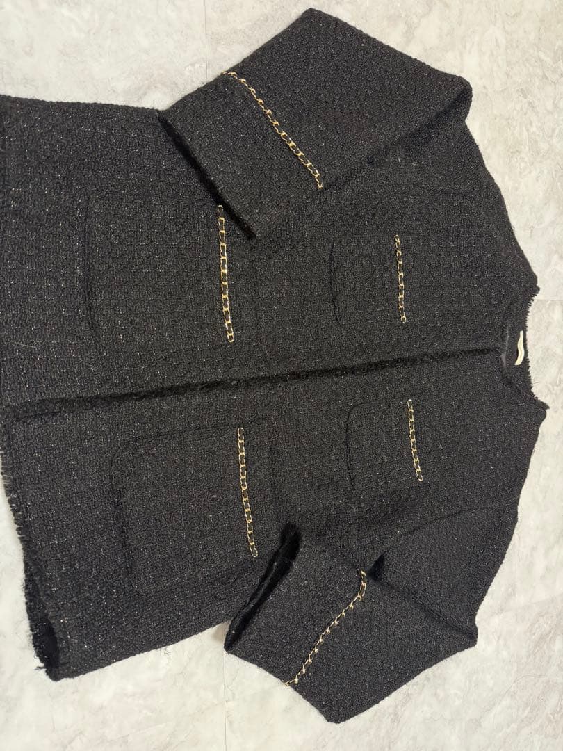 ◾️ラウンジドレス　ブラック チェーンツイードジャケット