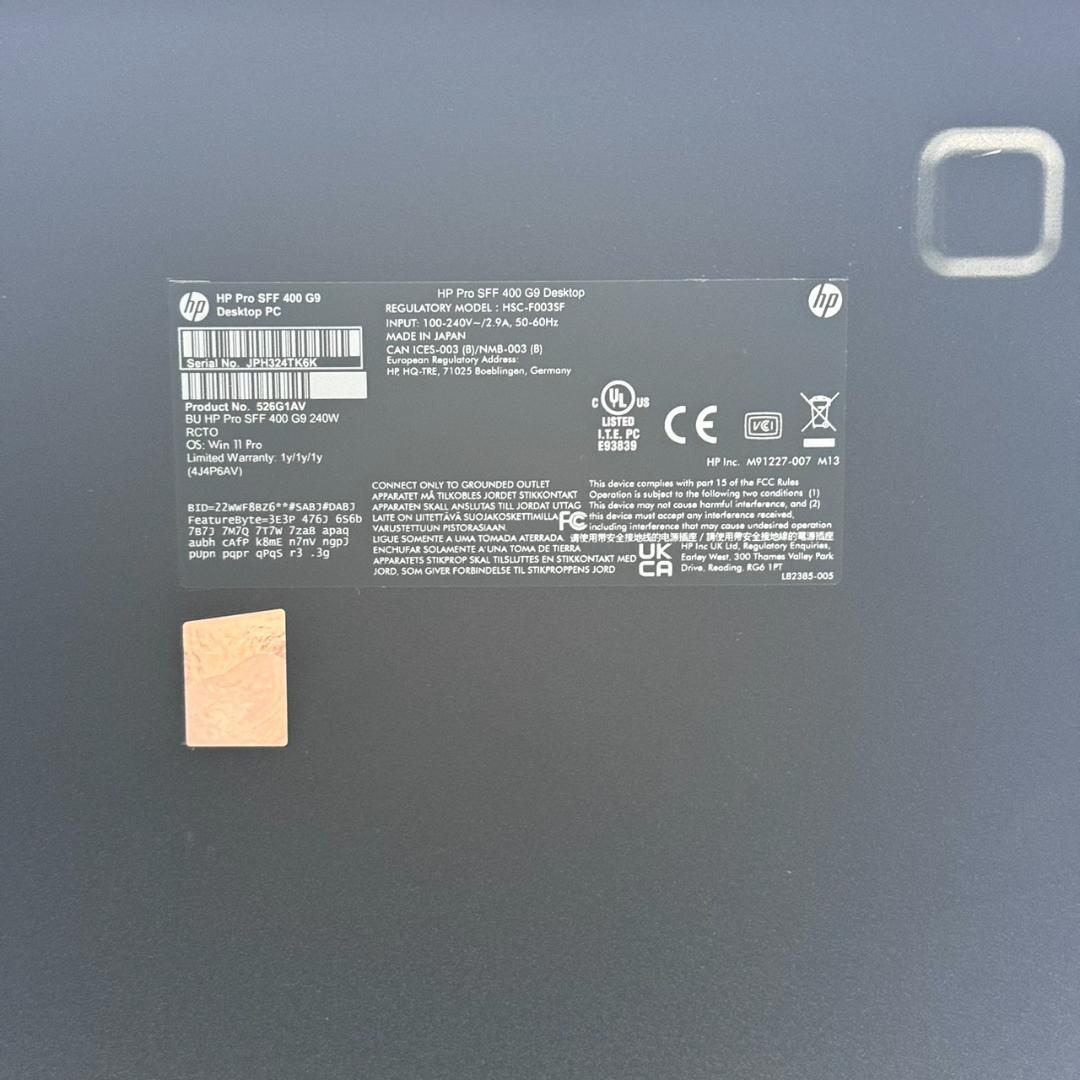 HP Pro SFF 400 G9 i5 12世代 512GB 16GB