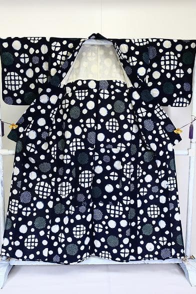 ★専用★浴衣 有松絞り バチ衿 濃紺色 丸文 身丈151cm 裄丈64cm