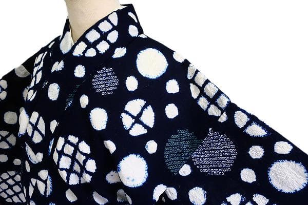 ★専用★浴衣 有松絞り バチ衿 濃紺色 丸文 身丈151cm 裄丈64cm