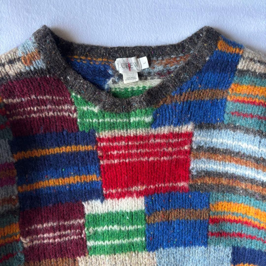 トップス 90s J.CREW patchwork hand knit