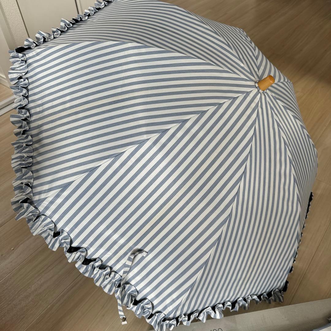 美品⭐️サンバリア100 折りたたみ日傘 ２段折 コンパクト / チェック ブルー