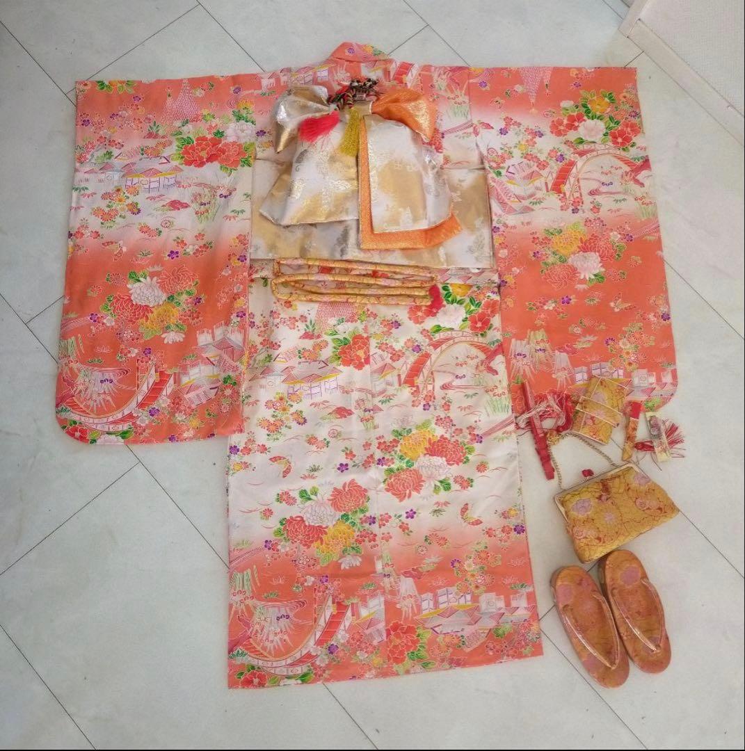 11/7までお値下げ　七五三 ７歳 花柄着物と小物セット