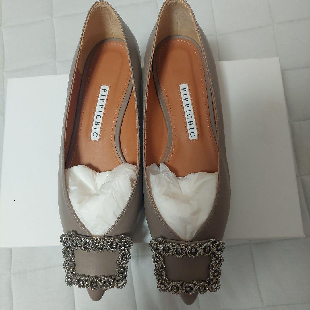 ９/5まで出品、最終お値下げ:ピッピシック　ビジュー　　フラットパンプス　36