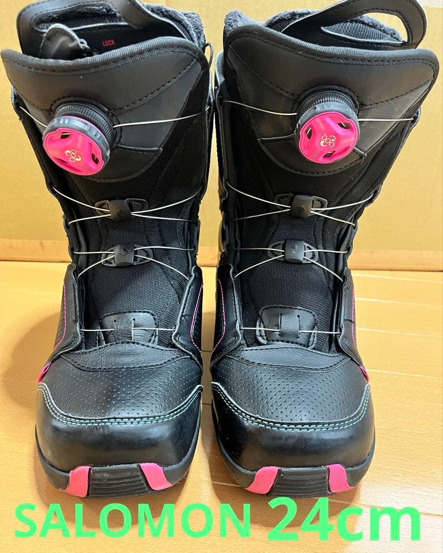 【美品】SALOMON　BOA　スノーボードブーツ　24cm　黒ピンク