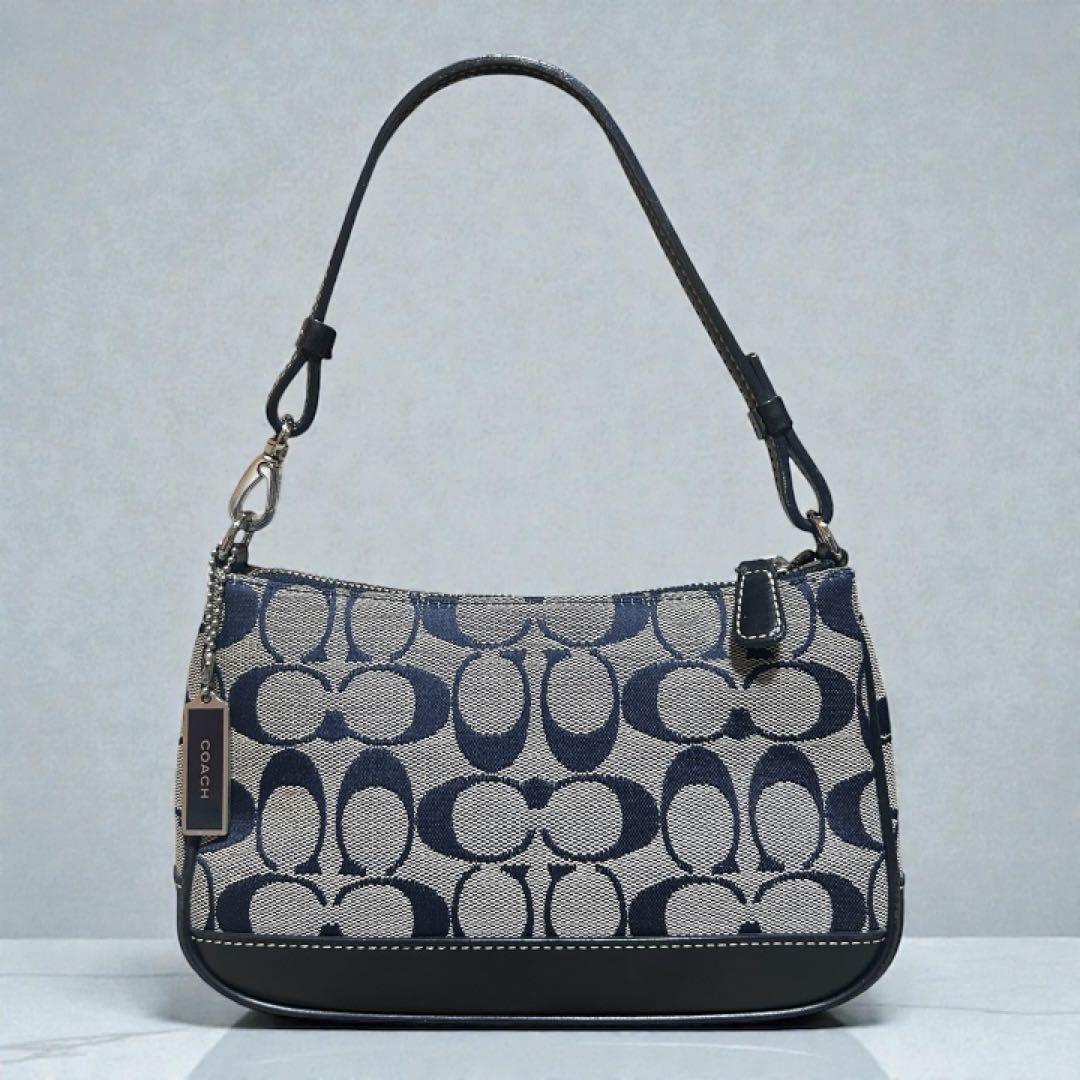 【美品】COACH コーチ 6094アクセサリーポーチ ネイビー　メタルチャーム