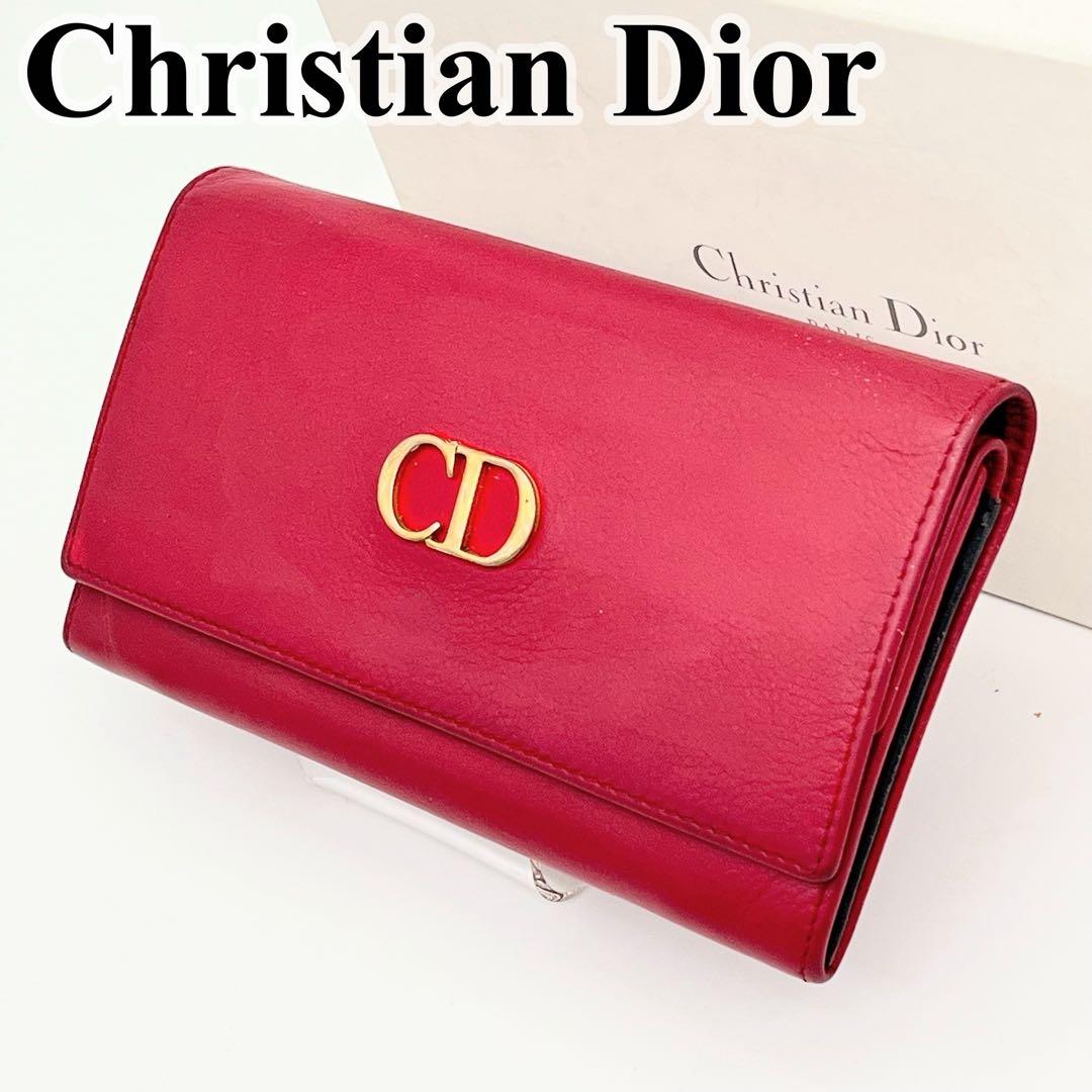 クリスチャンディオール 長財布 フラップウォレット CDロゴ金具 ピンク レザー