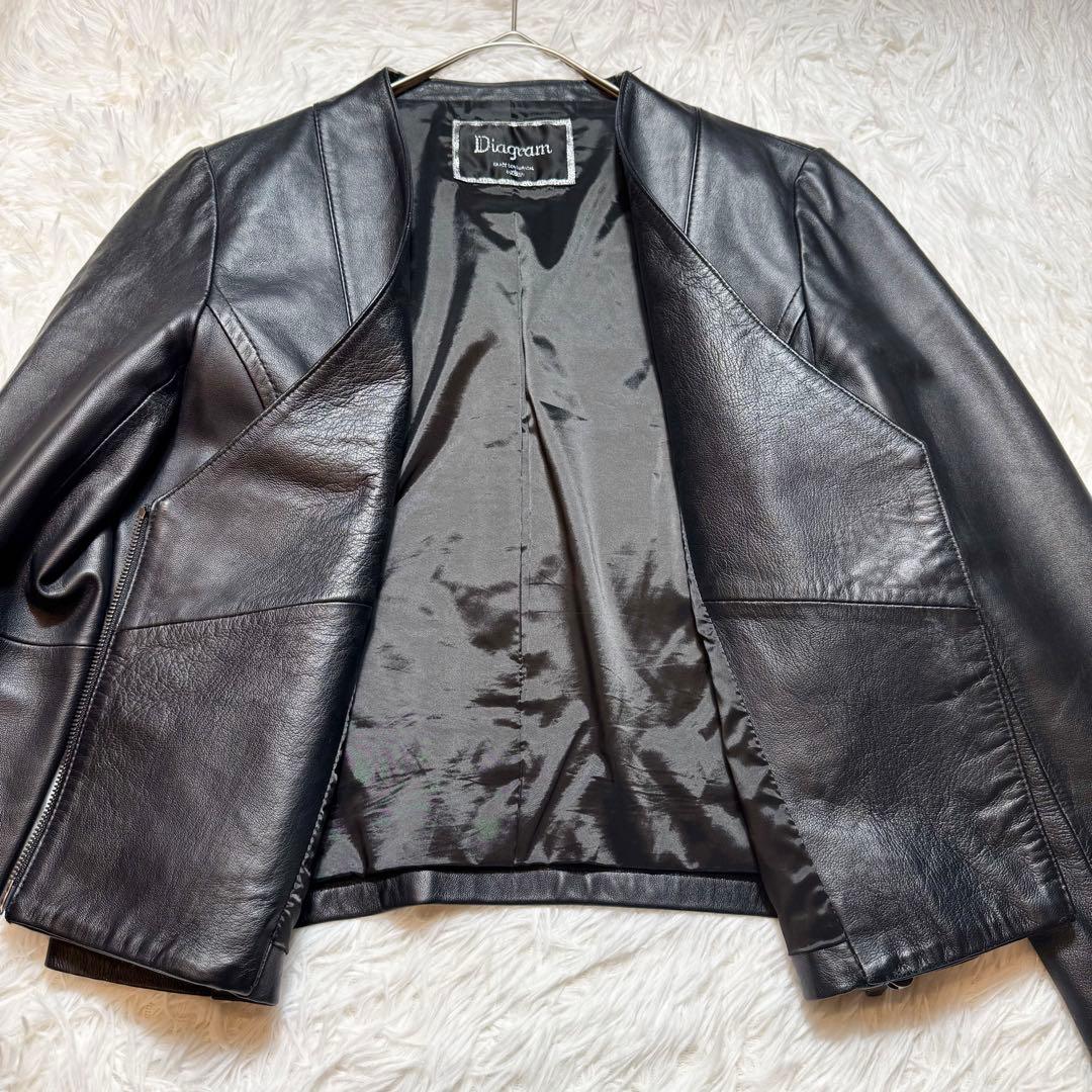 ルニ様未使用級 ダイアグラム ラムレザー ノーカラーライダースジャケット 定価