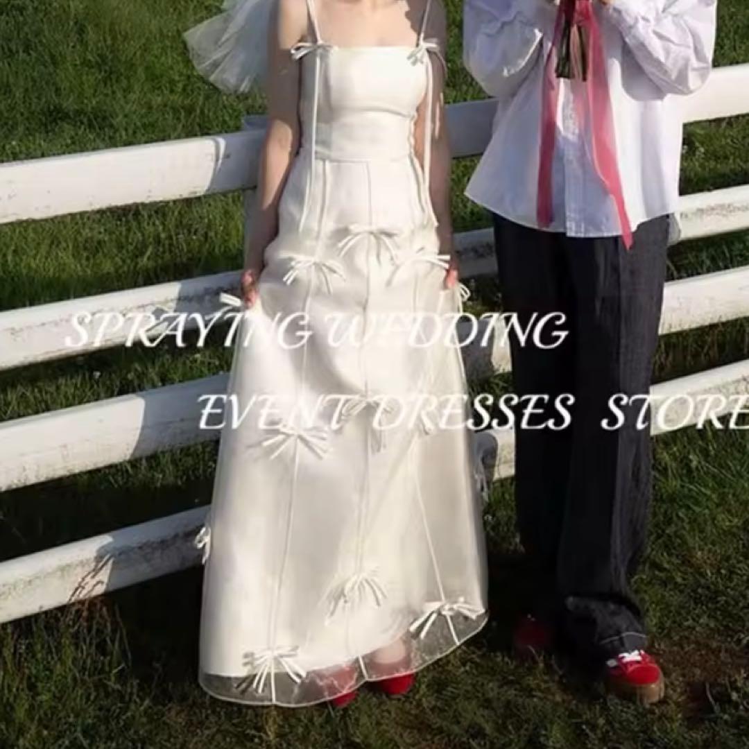 リボン　白　ウェディングドレス 二次会　前撮り