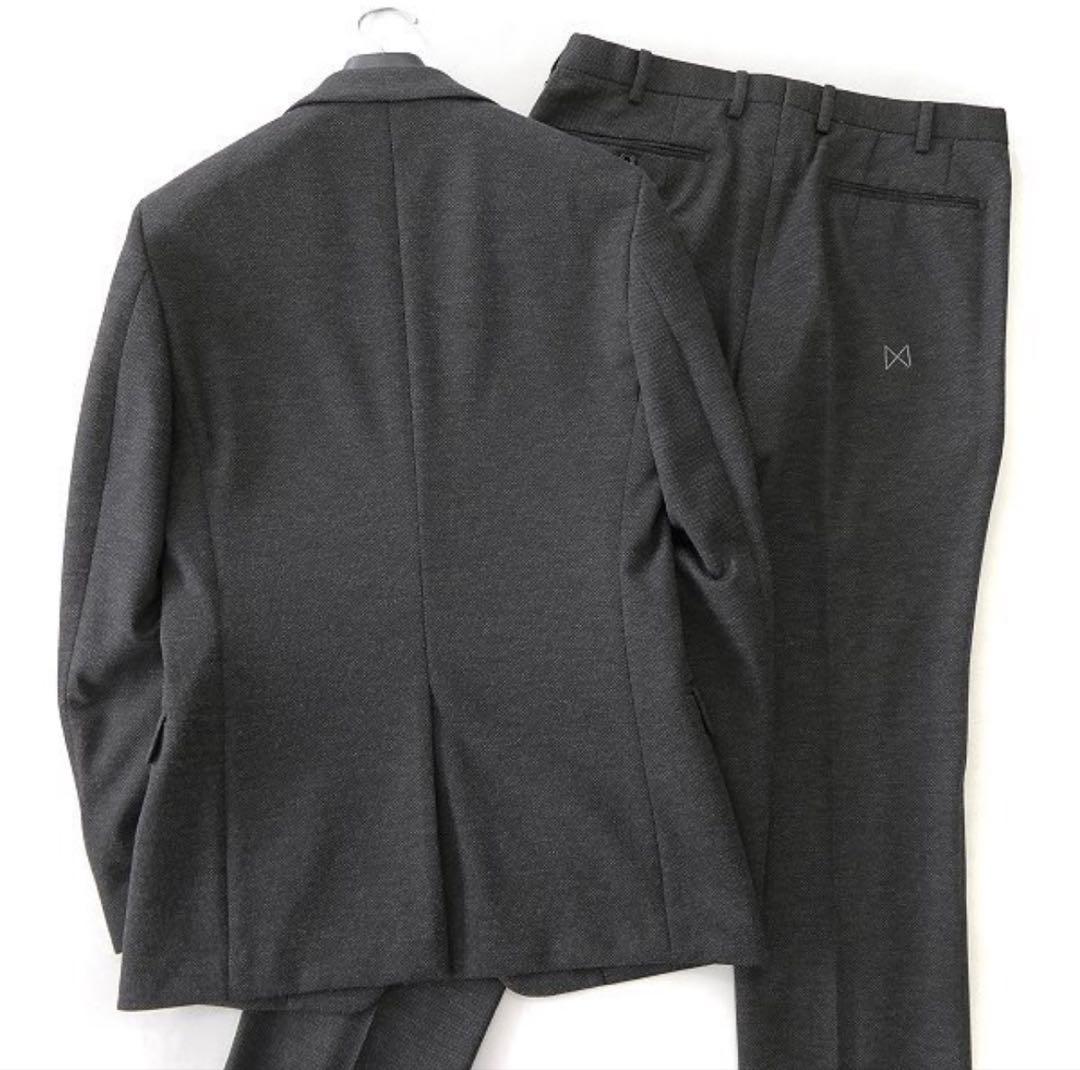 【しま史郎】FICCE SPORTS 尾州 バーズアイ スーツ Y4 黒灰