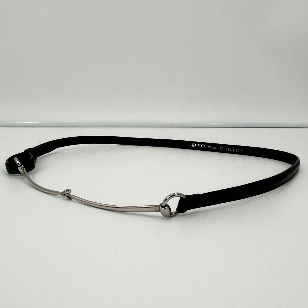 希少/美品✨グッチ ホースビット 細ベルト シルバー ブラック レザー