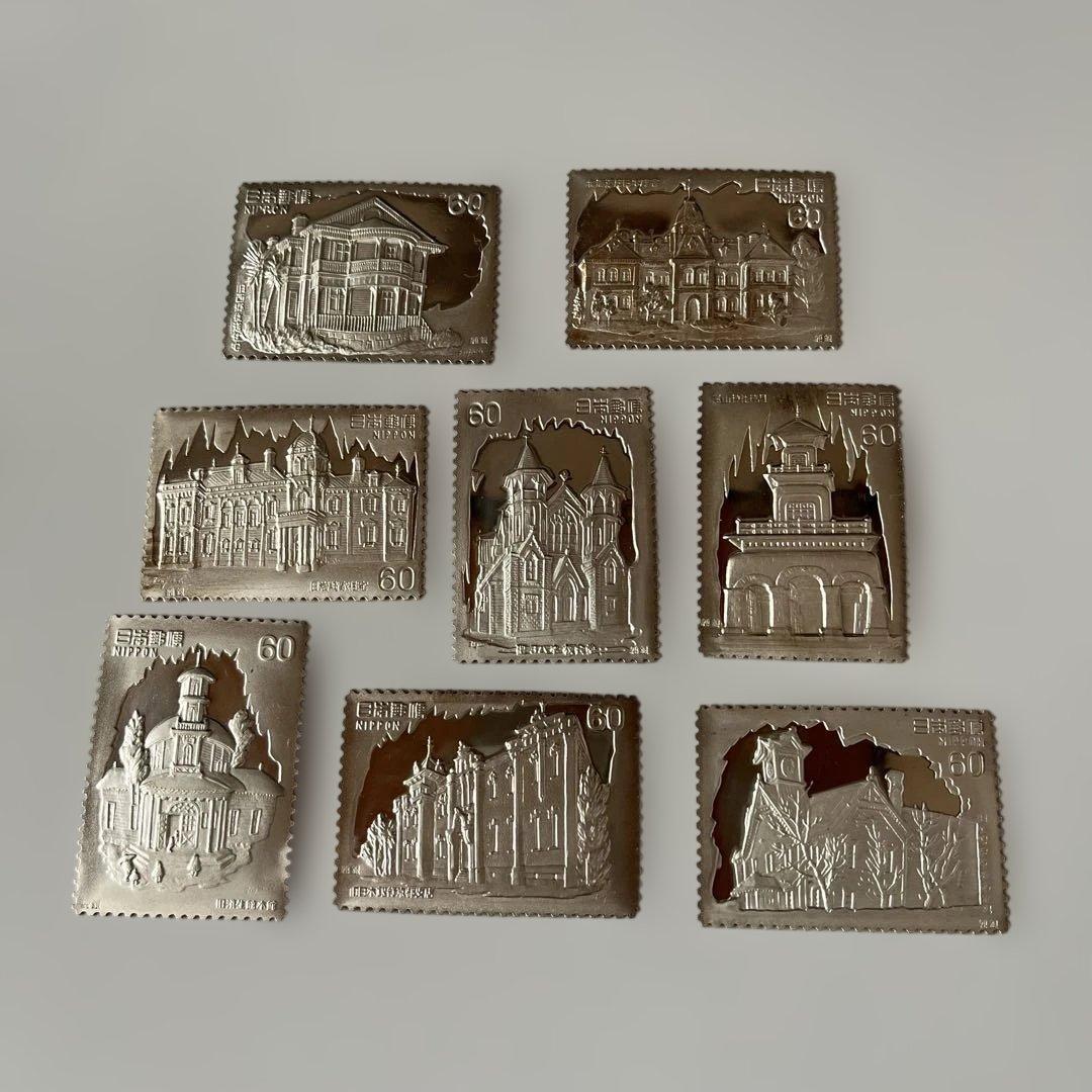 純銀/純銅　建築モチーフ切手型レリーフ　メダル　松本徽章