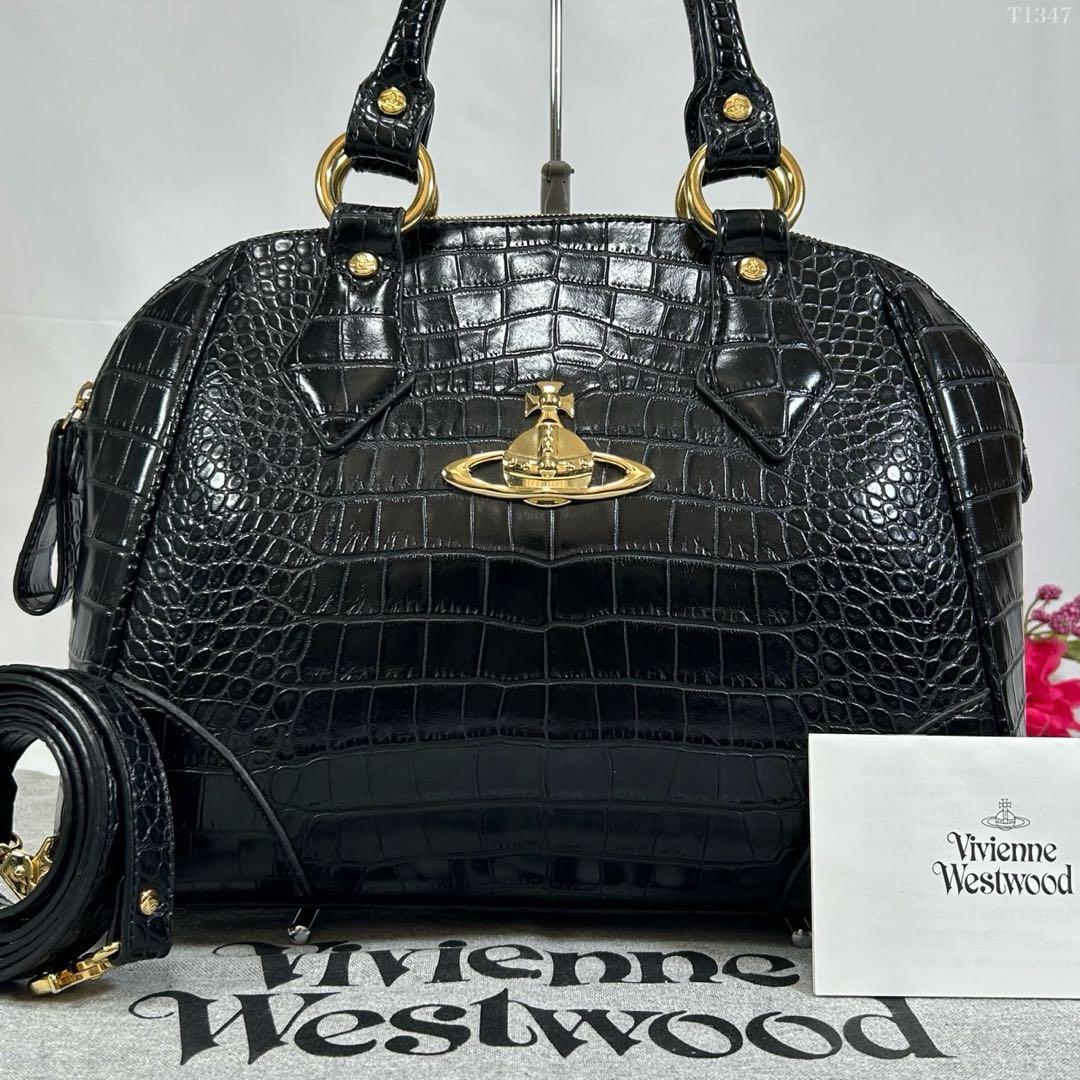 【極美品】ヴィヴィアンウエストウッド オーブ 2way ハンドバッグ クロコ 黒
