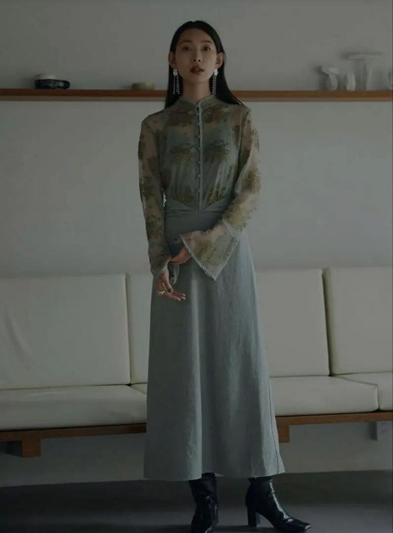 2日間限定特価！AmeriVINTAGE FLOWER DRESS M セージ