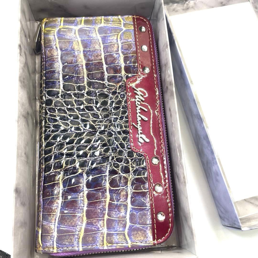 ミケランジェロ　クロコダイル型押し　ラウンドファスナー　長財布　ロングウォレット