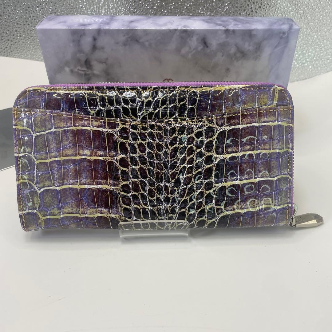 ミケランジェロ　クロコダイル型押し　ラウンドファスナー　長財布　ロングウォレット