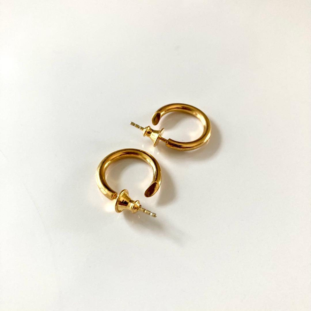 新品！両耳用【 3mm×21mm 】ゴールドフープピアス