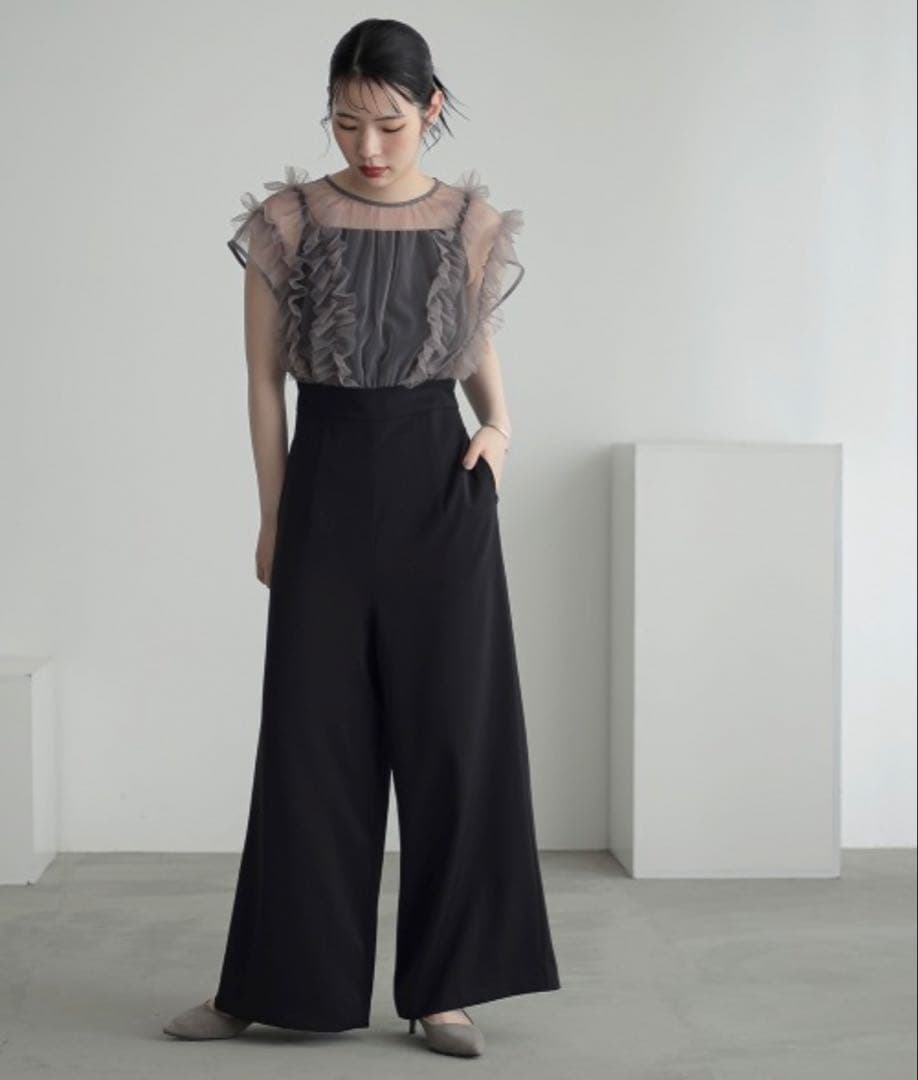 【美品】Callarus チュールフリル使いデザインオールインワンパンツドレスM