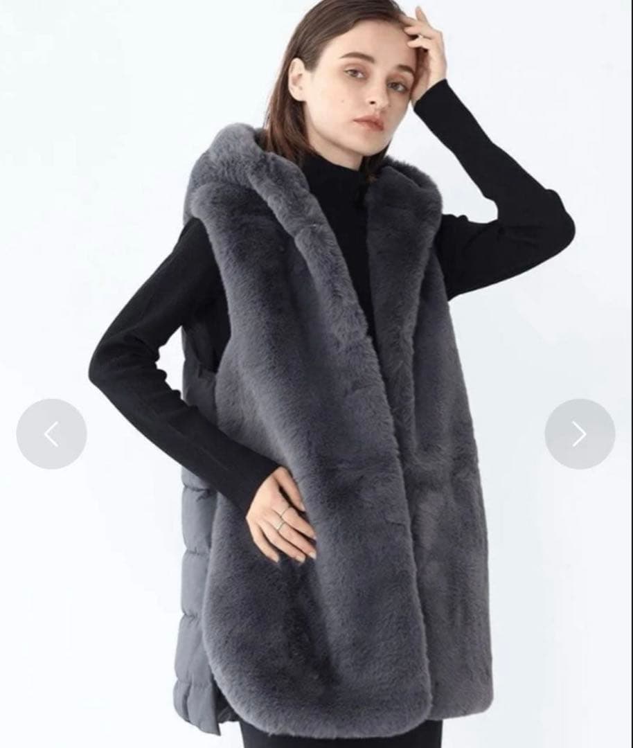 新品未使用 Aga アーガ ヤマダヤ エコファー フード付きベスト グレー