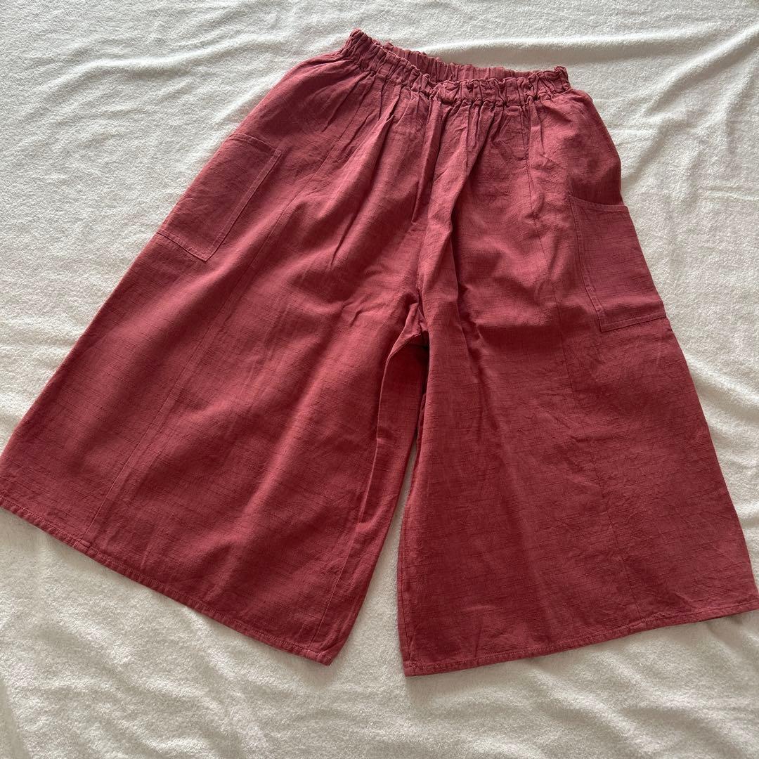 ヤンマ産業　会津木綿　ガウチョ　ワイドパンツ　キュロット　ピンク