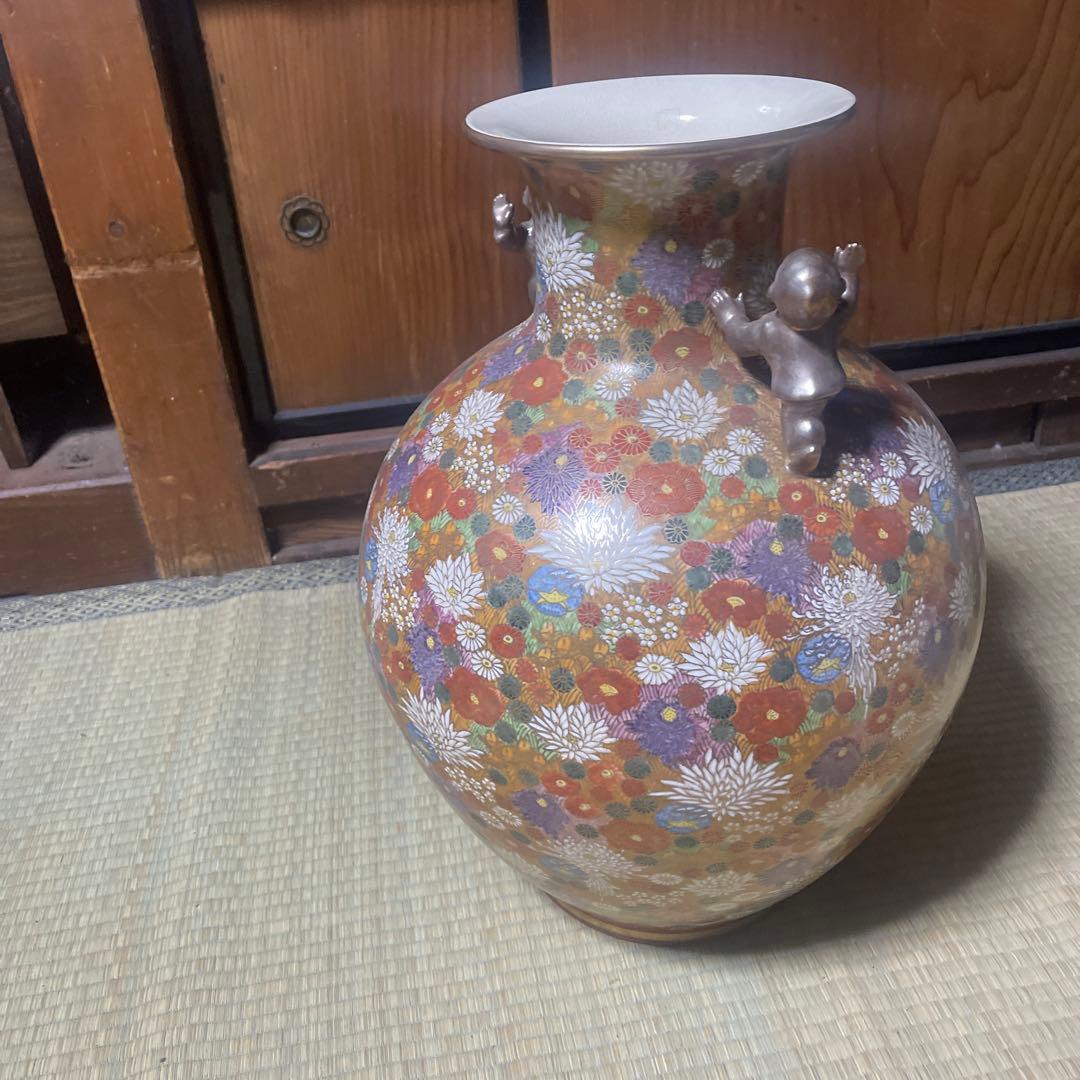 花柄陶器花瓶　九谷　大型