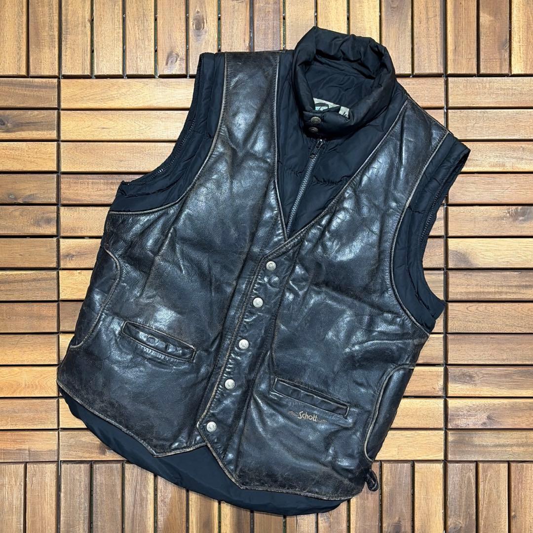 USA製 Schott ショット ダウン ベスト レザー☆