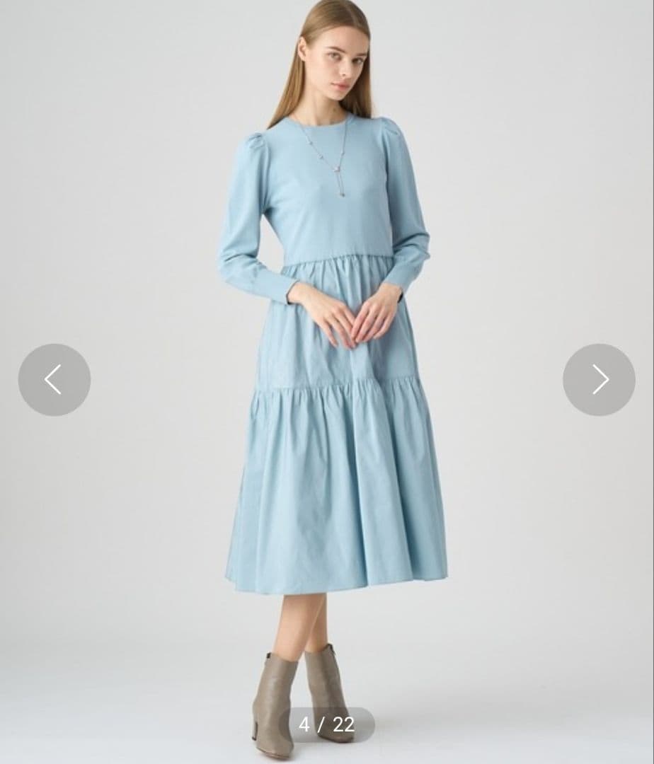 アナイ 24ss タフタドッキングティアードワンピース S 水色 洗える