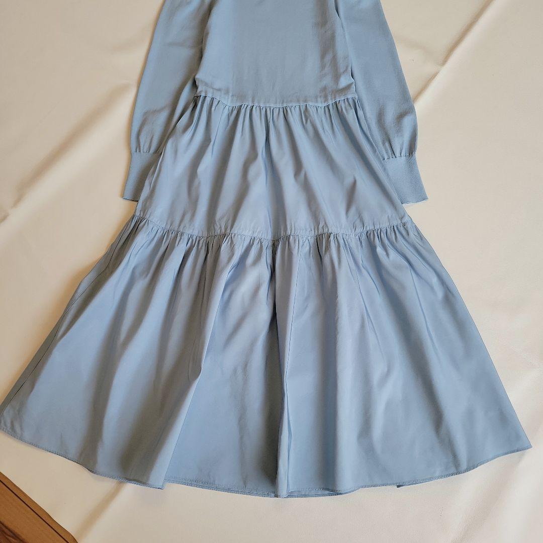 アナイ 24ss タフタドッキングティアードワンピース S 水色 洗える