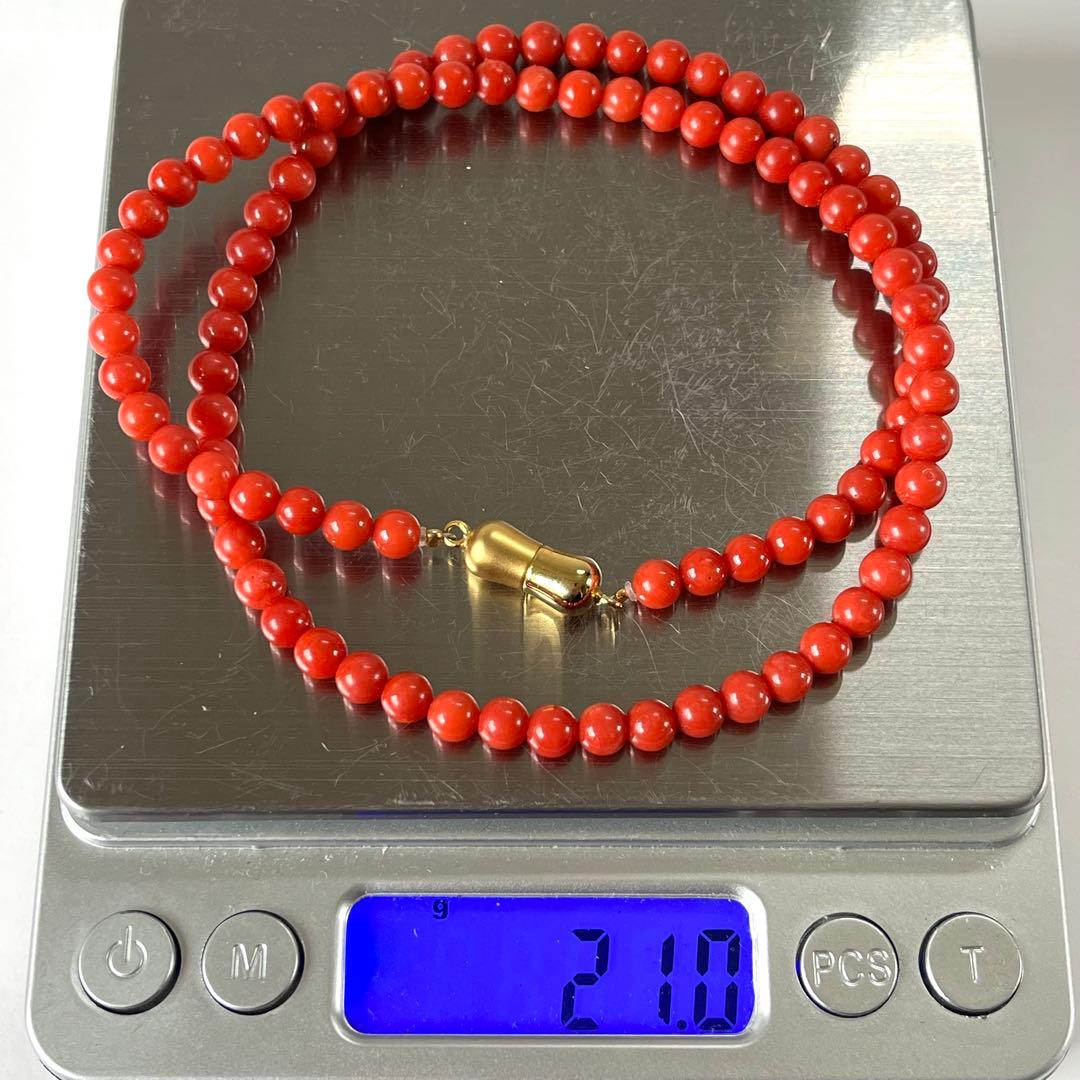 美品✨血赤珊瑚 5.0mm 丸玉 ネックレス＆イヤリング サンゴ