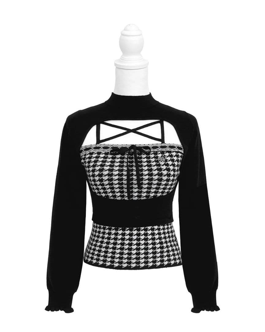 ミシェルマカロン　イモ　千鳥柄ハイネックアンサンブルトップス　ハニーミュウ　XS