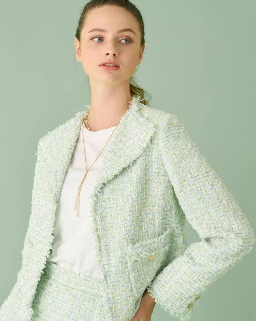 ANAYI ミントグリーン スパンコールツイードジャケット 34
