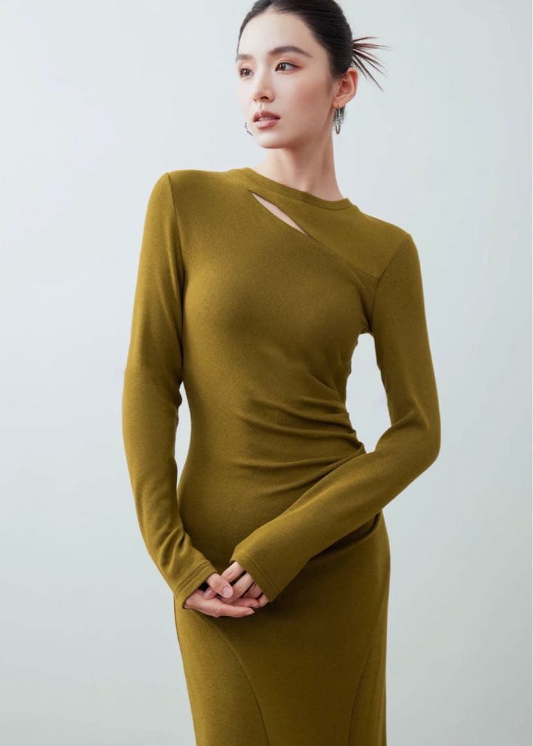 N FRAME エヌフレーム デコルテオープンニットマーメードワンピース