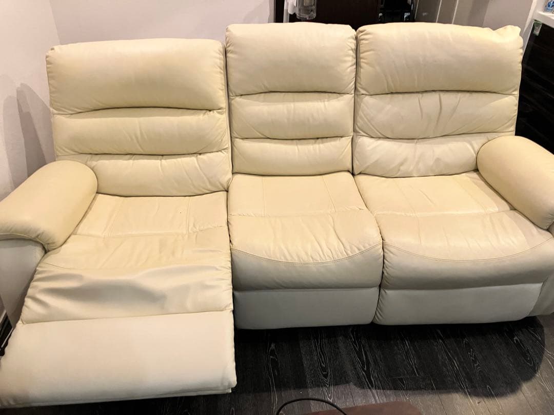 【Aramary】アイボリーリクライニングソファー3人がけ