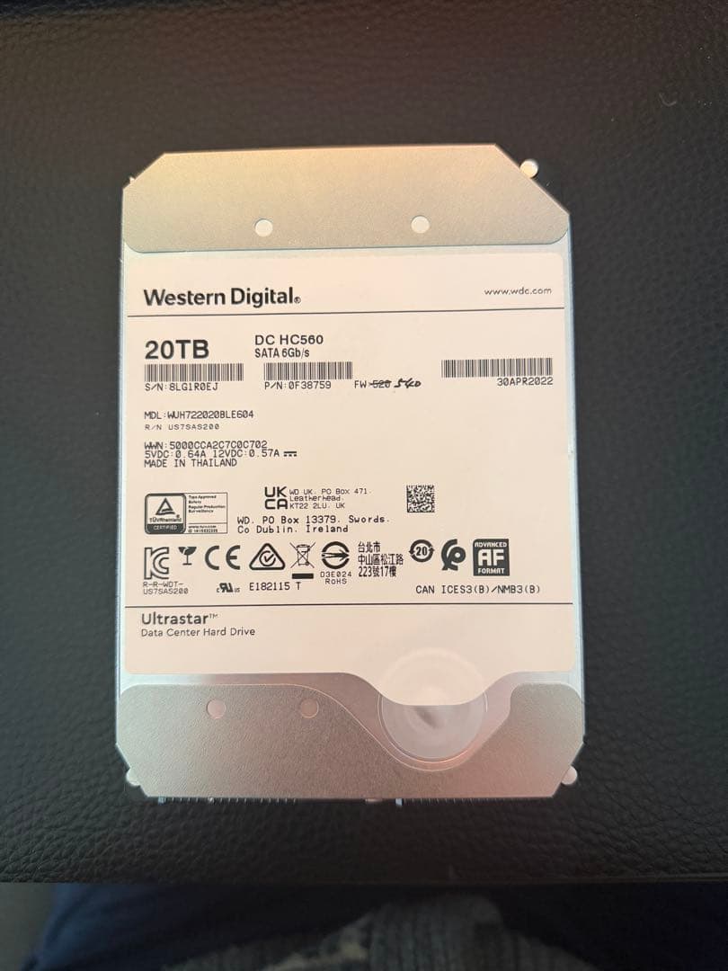 外付けハードディスク・ドライブ Western Digital 20TB DC HC560 HDD