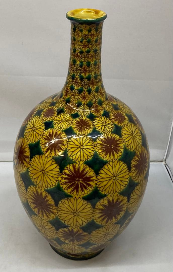 B20  長谷川紀代造「菊小紋  壷」九谷焼　北出塔二郎・徳田八十吉・浅蔵五十吉