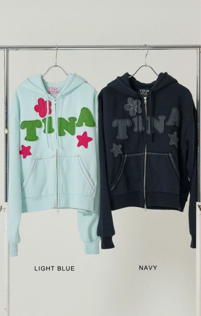 裏起毛 ロゴパッチワーク フーディー TINA：JOJUN ネイビー 新品未使用