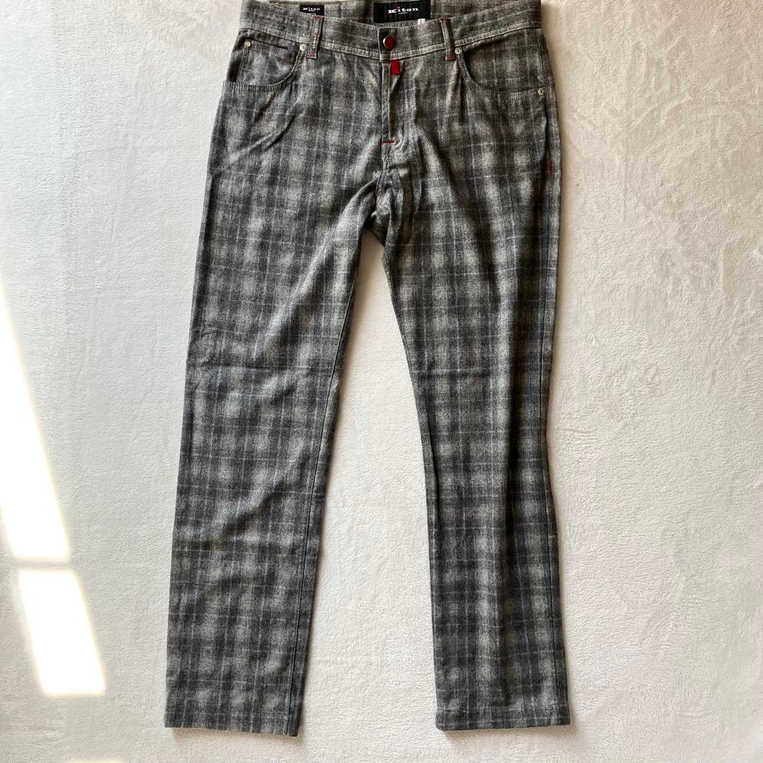 【極美品】Kiton キートン カシミヤ グレンチェック スラックス ロゴボタン