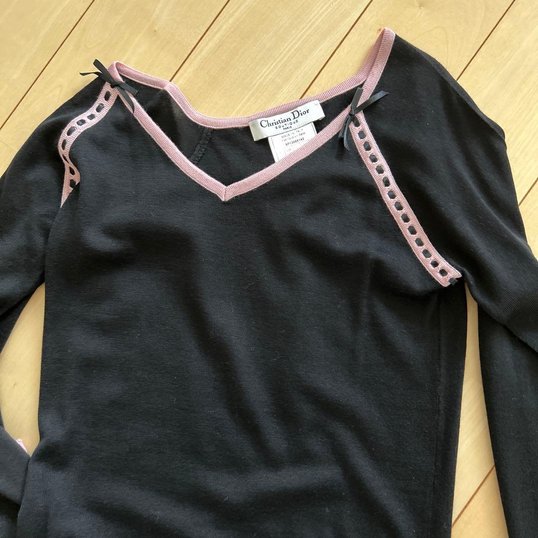 Christian Dior ニット36 黒／ピンク