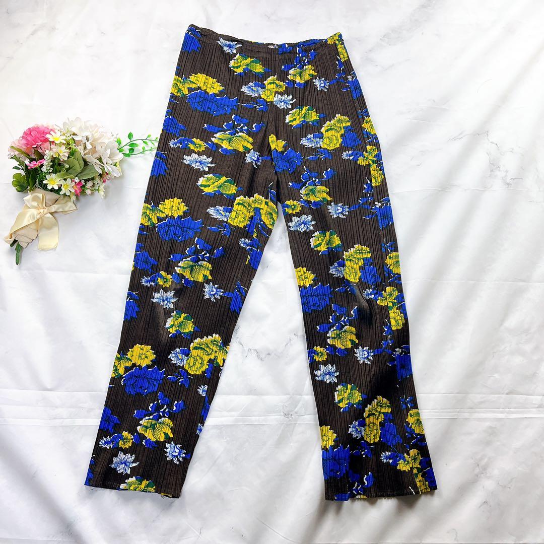 美品✨プリーツプリーズ 花柄 フラワー パンツ ズボン スラックス