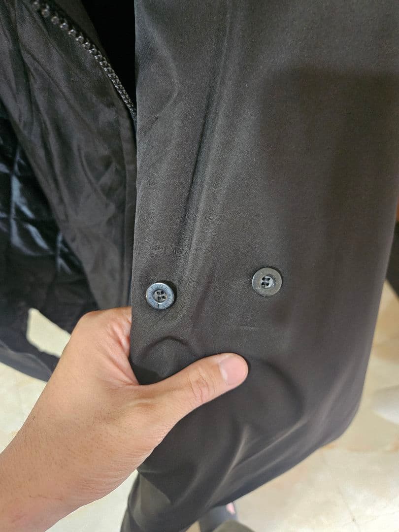 STONE  フーデッド中綿ミドルコート ブラック ダブルジップ