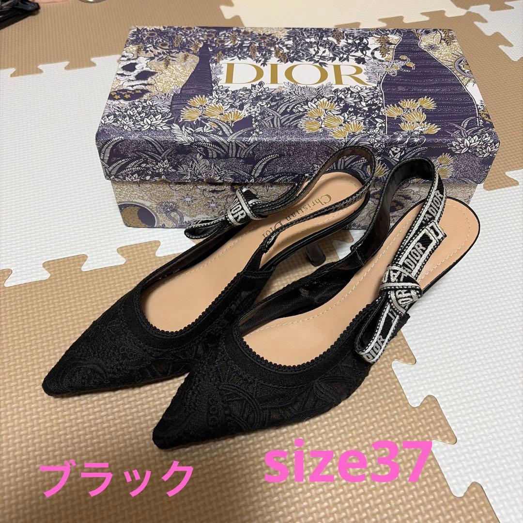 美品✨Christian Dior 黒ポインテッドトゥミュール 37レース