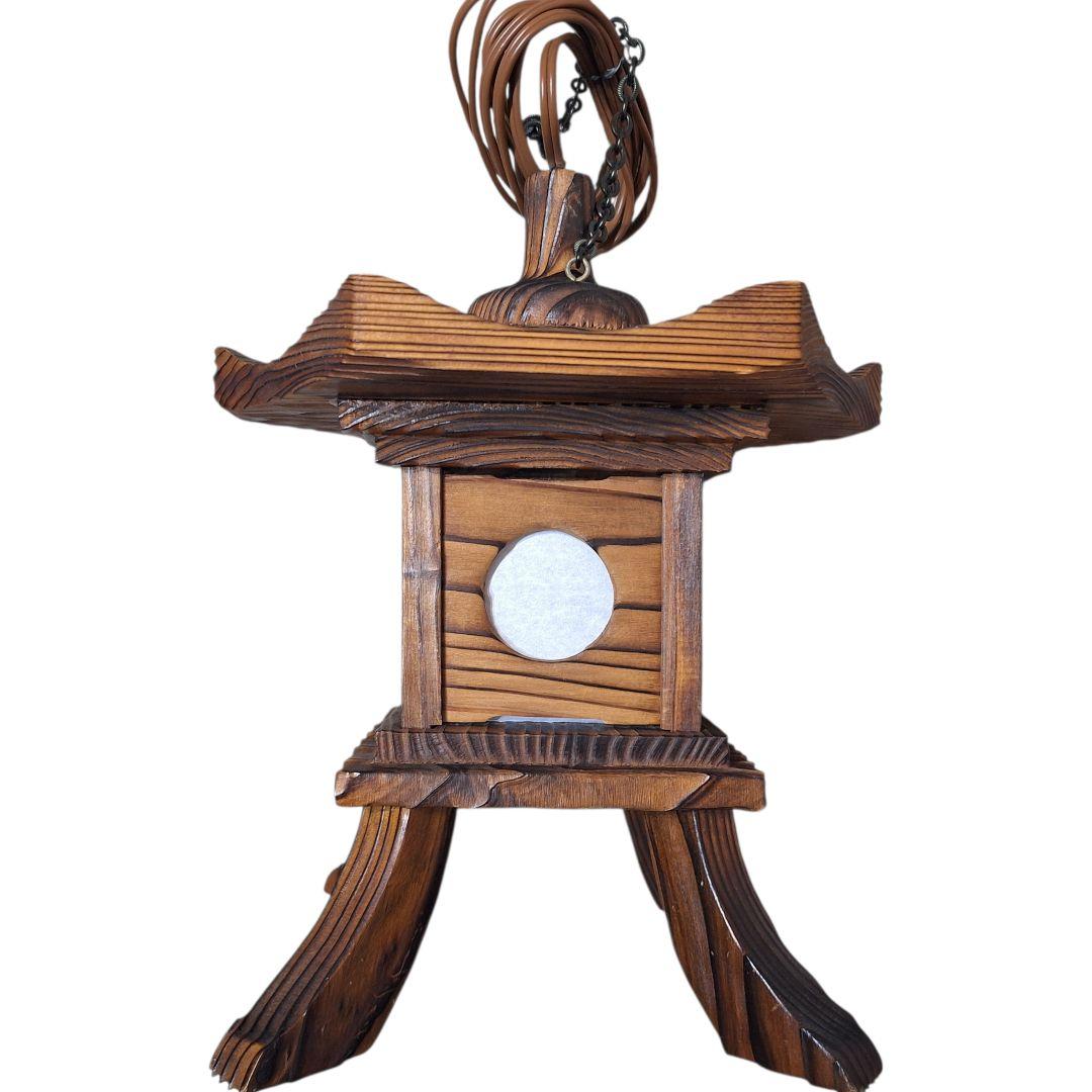 木製 和風行灯 灯籠 卓上照明 月窓 民芸調 通電OK