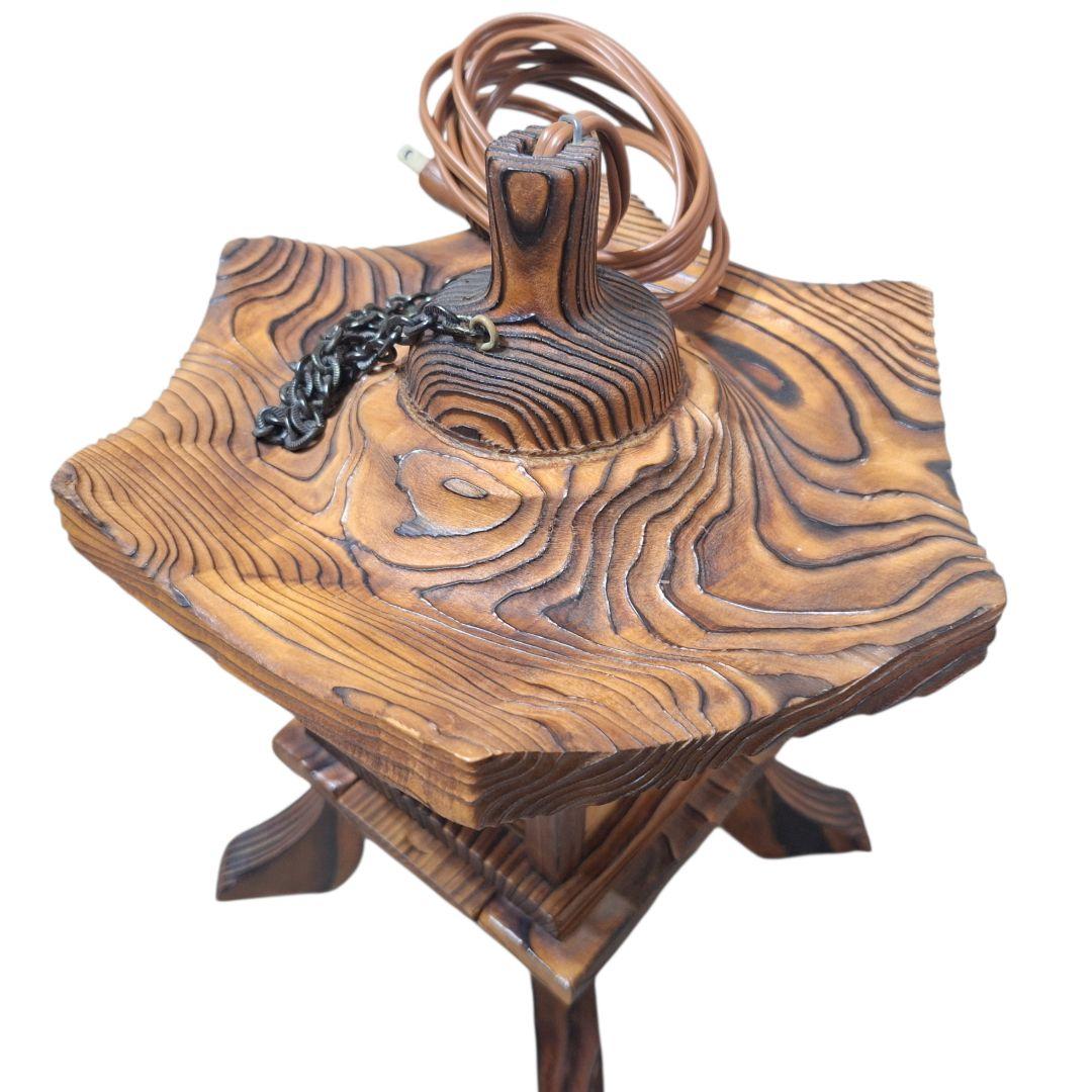 木製 和風行灯 灯籠 卓上照明 月窓 民芸調 通電OK