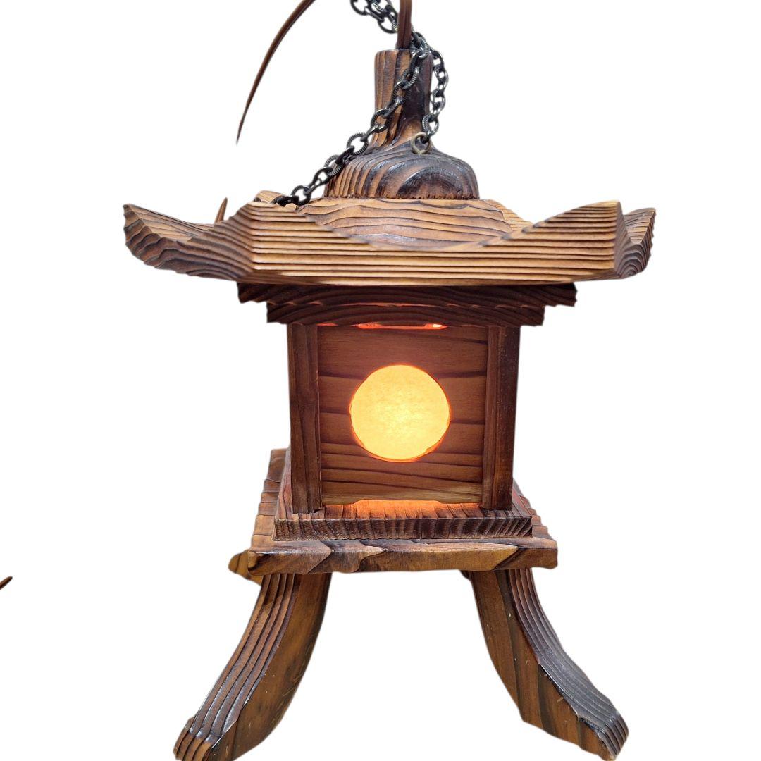 木製 和風行灯 灯籠 卓上照明 月窓 民芸調 通電OK