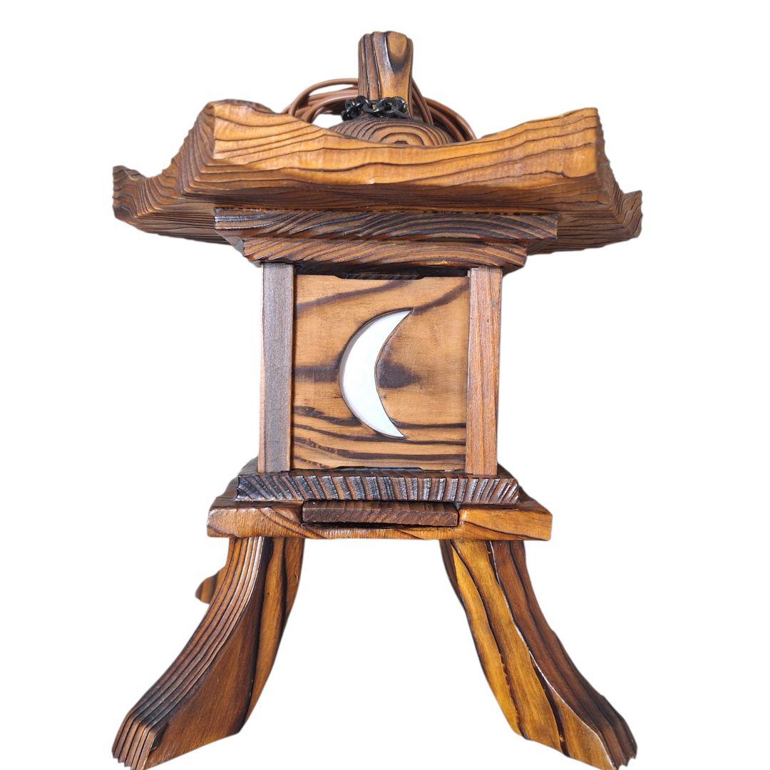 木製 和風行灯 灯籠 卓上照明 月窓 民芸調 通電OK