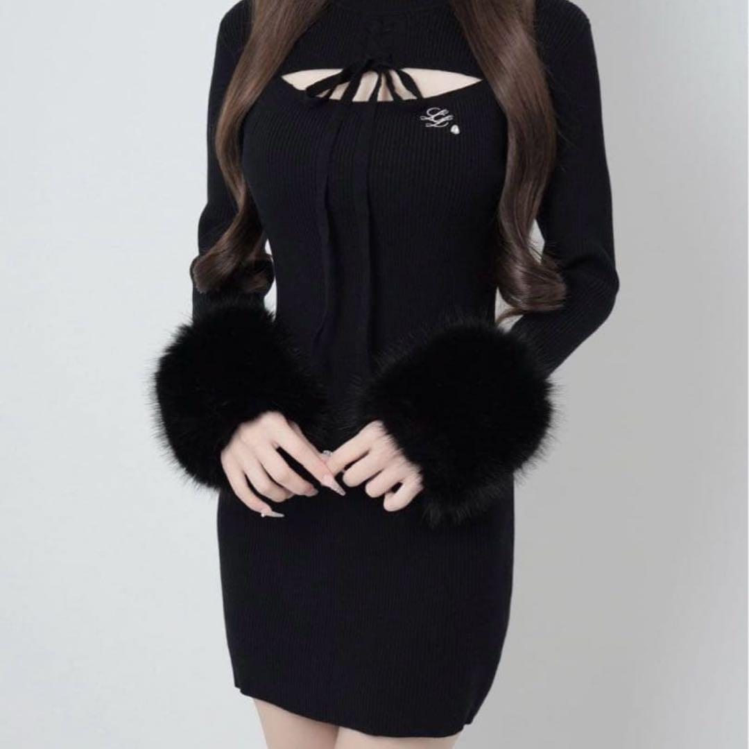 Lumignon‪‪ Fur cuff ribbon knit onepiece