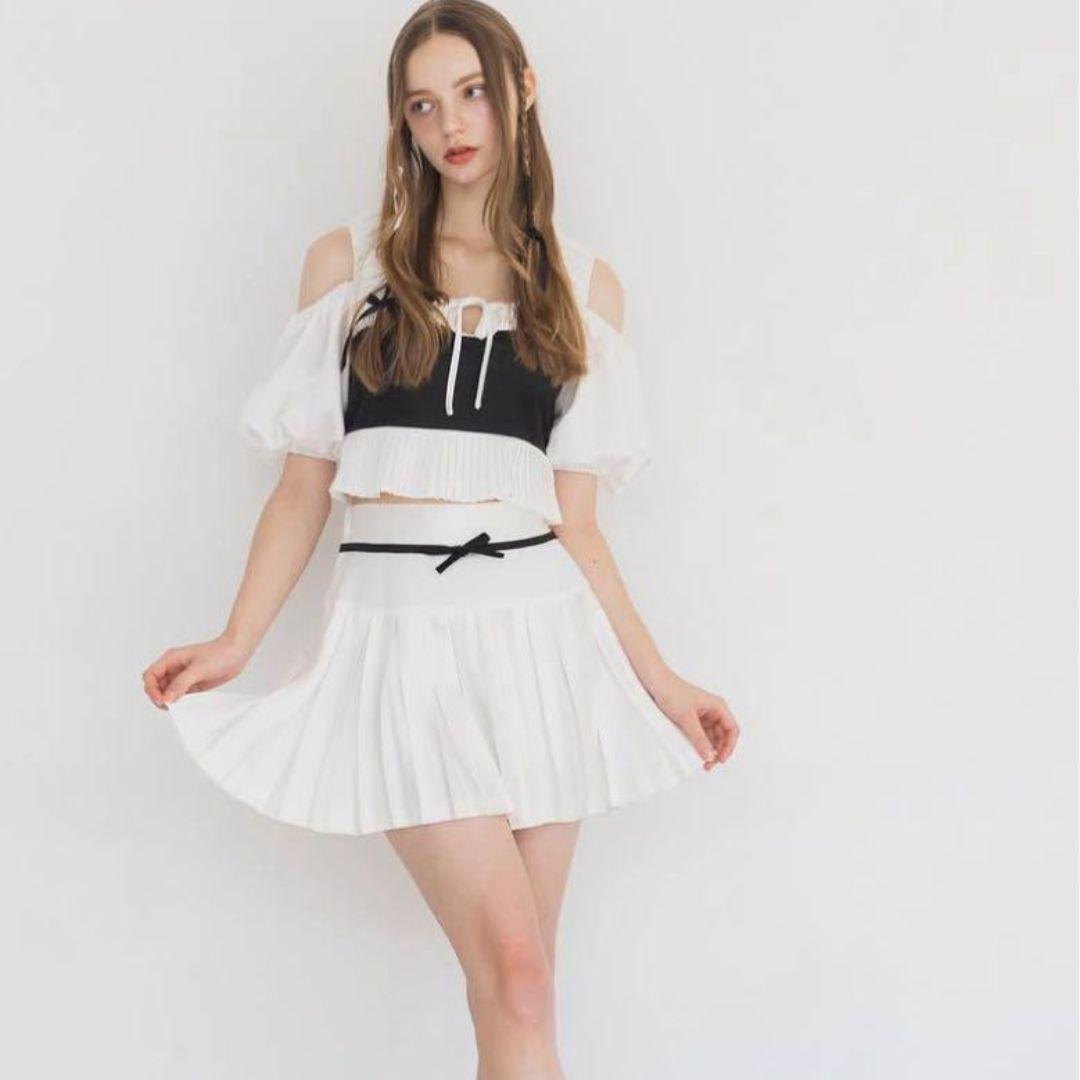 上下セット☆リルリリー サテンリボンプリーツミニスカート　トップス