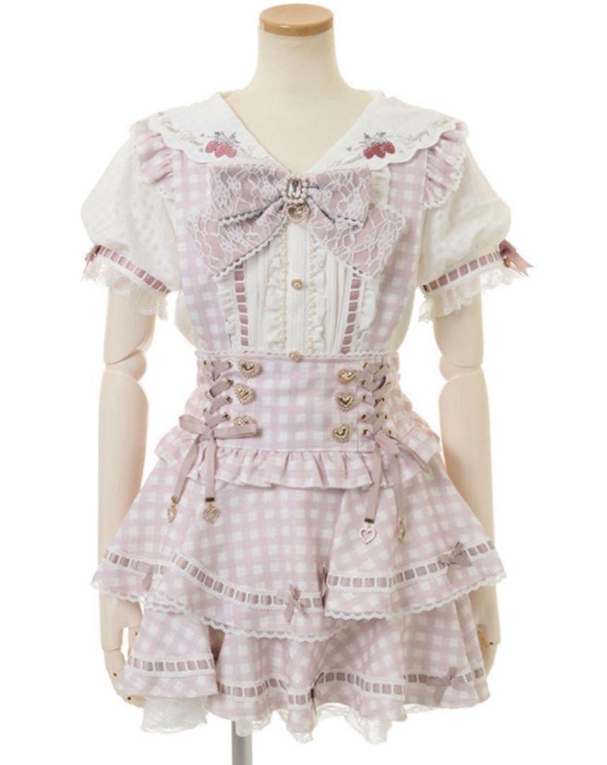 LIZLISA リズリサ はしごリボンギンガムティアードスカパン　ピンク