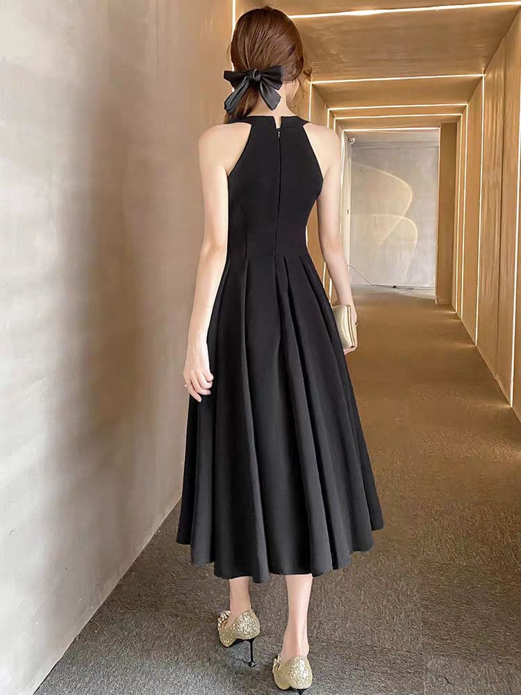 大人エレガント✭ひざ丈ブラックドレス✭高級感リボン✭デート&結婚式、二次会対応
