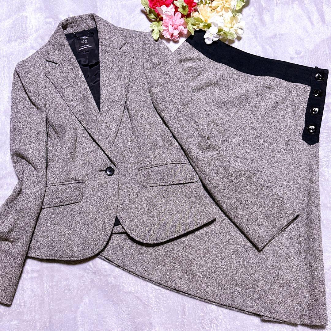 カシミヤ混【未使用】23区 ツイード セットアップ ターンロック スカート M